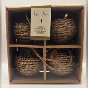 Life at Home Rustic Twine Christmas Ornaments Set of 4 – Farmhouse Holiday